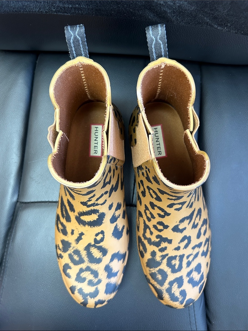 Hunter Leopard-Print Ankle Rain Boots in Tan and Black